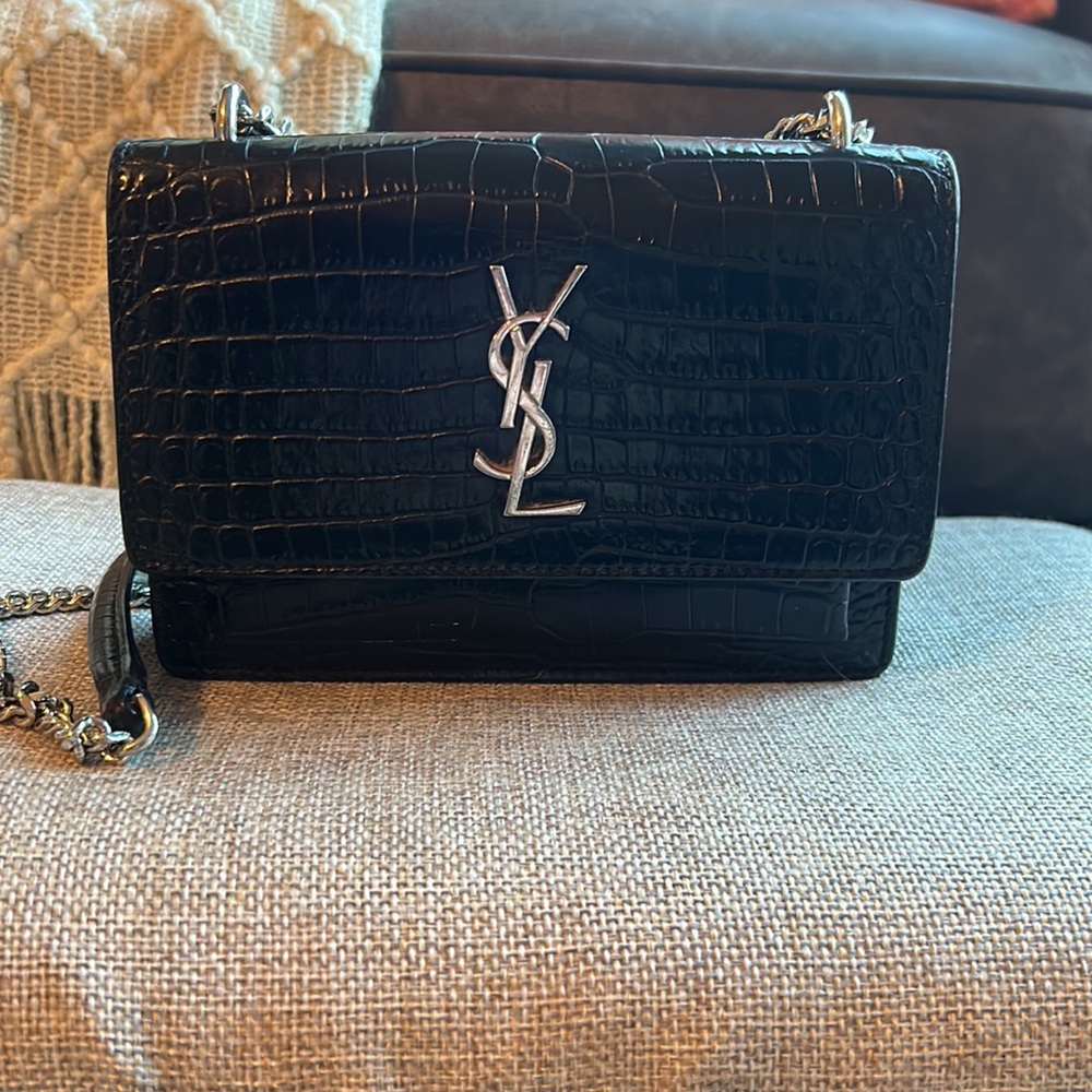 Authentic YSL Black Sunset Croc Bag - Mini